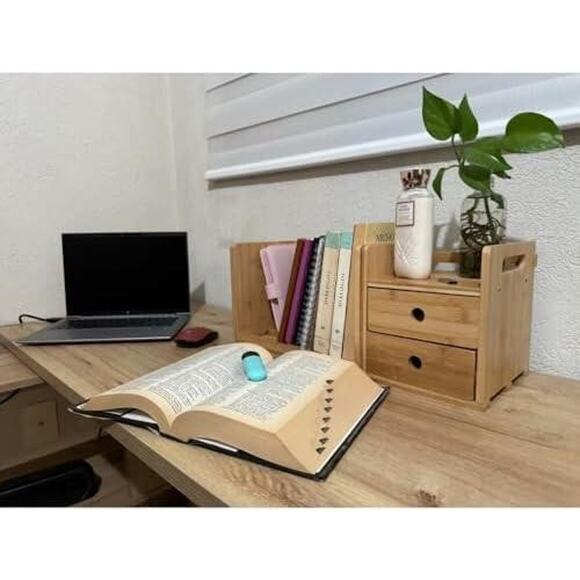 Desktop Bookshelf Expandable with Two Drawers - Picture 3 of 7